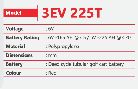 Batteria 3EV 225T 6V 165Ah Deep Cycle Tubular per Golf Cart 1