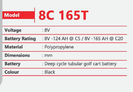 Batteria 8C 165T 8V 124Ah Deep Cycle Tubular per Golf Cart 1